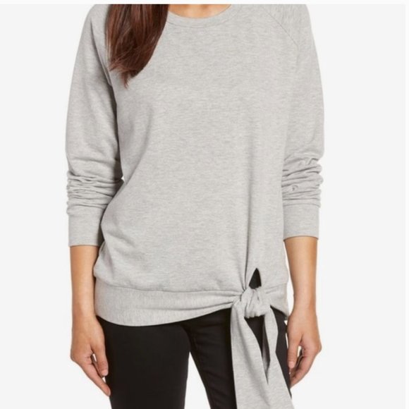 Caslon Tops - Caslon Bottom Tie Crew Gray Sweatshirt, Medium, Like New.